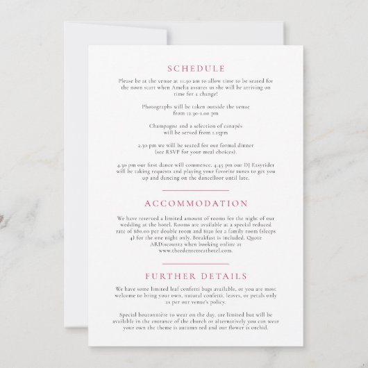 Gegevens over de bruiloft van rode orchidee (Achterkant)