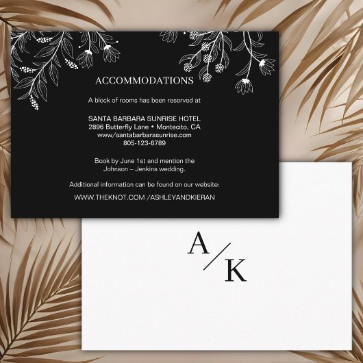 Gegevens over de Elegant Floral Black en White Wed Informatiekaartje