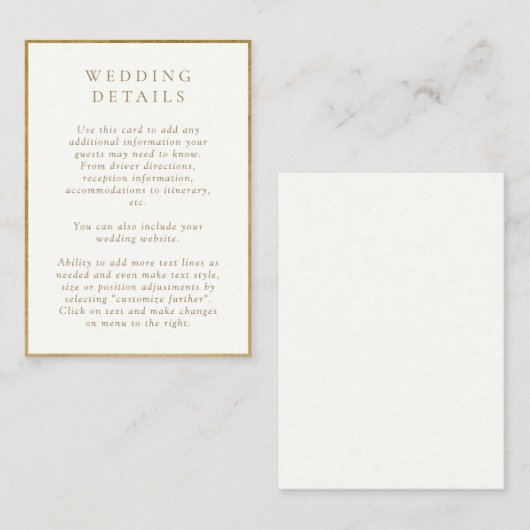 Gegevens over de Elegant Ivory en Gold Waterverf W Informatiekaartje (Voorkant / Achterkant)