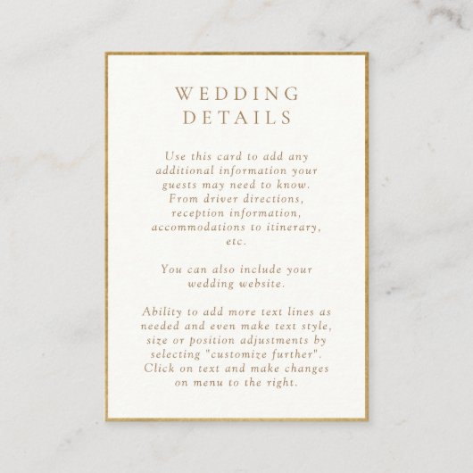 Gegevens over de Elegant Ivory en Gold Waterverf W Informatiekaartje (Voorkant)