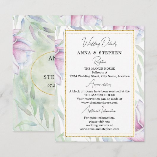 Gegevens over de Elegant Magnolia Floral Wedding Informatiekaartje (Voorkant / Achterkant)