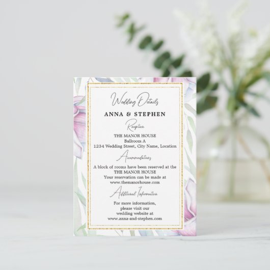 Gegevens over de Elegant Magnolia Floral Wedding Informatiekaartje (Staand voorkant)