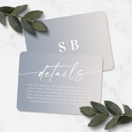 Gegevens over de Elegant Ombre Ivory & Dusty Blue Informatiekaartje