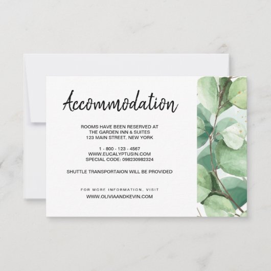 Gegevens over de Eucalyptus bruiloft Kaart (Voorkant)