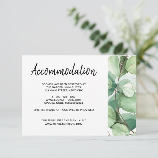Gegevens over de Eucalyptus bruiloft Kaart (Staand voorkant)