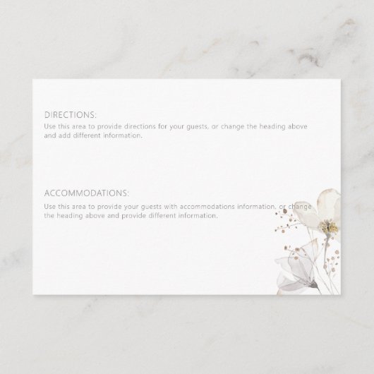 Gegevens over de fijne, moderne witte grijs en gou informatiekaartje (Achterkant)