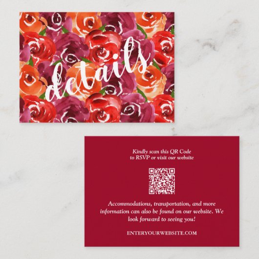 Gegevens over de Floral Collage Wedding QR Code Informatiekaartje (Voorkant / Achterkant)