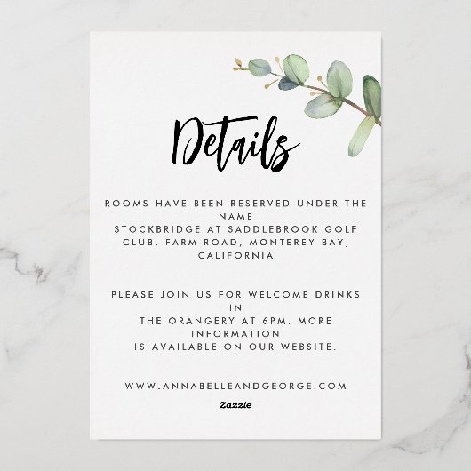 Gegevens over de folie van eucalyptus en uitnodigi folie uitnodiging (Achterkant)