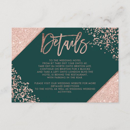 Gegevens over de gouden rozen bruine scriptbruilof informatiekaartje (Voorkant)