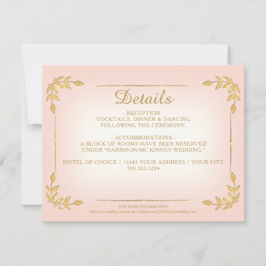 Gegevens over de goudkleurige classy bruiloft over kaart (Voorkant)