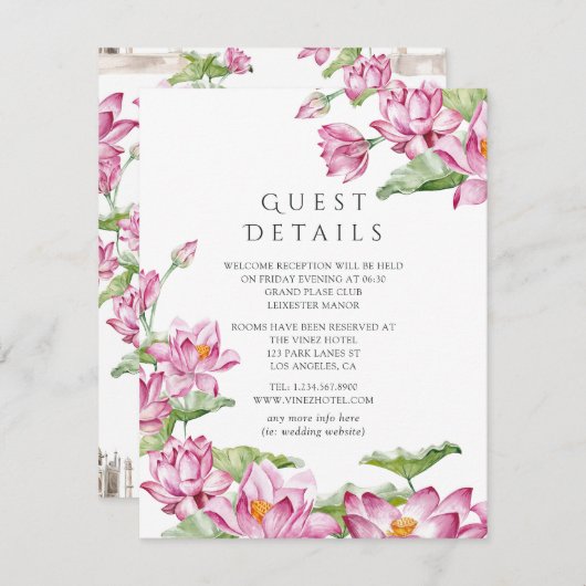 Gegevens over de Indiase bruiloft Lotus Flower Ind Informatiekaartje (Voorkant / Achterkant)