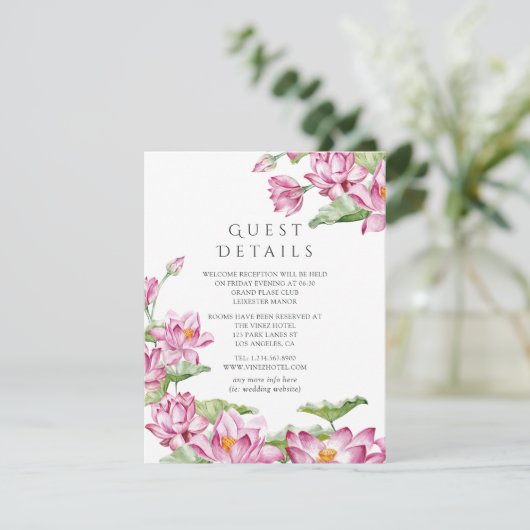 Gegevens over de Indiase bruiloft Lotus Flower Ind Informatiekaartje (Staand voorkant)