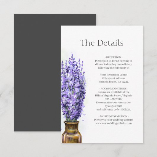 Gegevens over de lavender Flowers Modern Floral We Informatiekaartje (Voorkant / Achterkant)