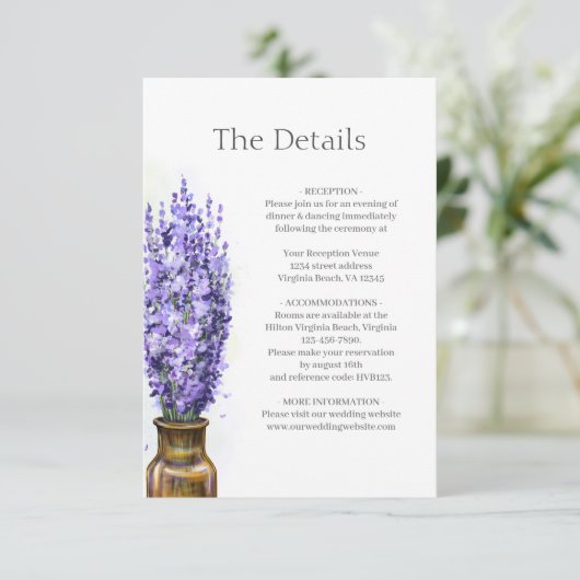 Gegevens over de lavender Flowers Modern Floral We Informatiekaartje (Staand voorkant)