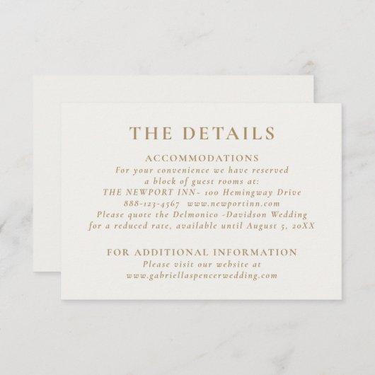 Gegevens over de legant Cream Gold Wedding Informatiekaartje (Voorkant / Achterkant)