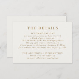 Gegevens over de legant Cream Gold Wedding Informatiekaartje