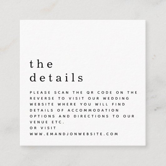 Gegevens over de minicode QR Black White Wedding Informatiekaartje (Voorkant)