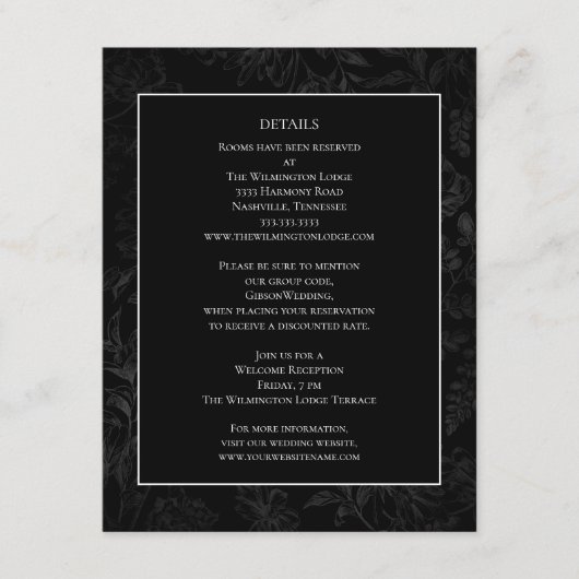 Gegevens over de minimale zwarte tapestry bruiloft informatiekaartje (Voorkant)