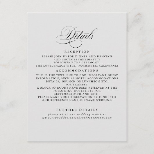 Gegevens over de minimalistische bruiloft informatiekaartje (Voorkant)