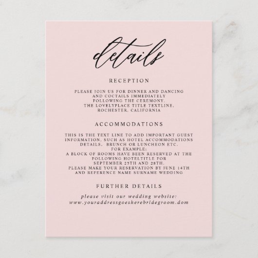 Gegevens over de minimalistische bruiloft informatiekaartje (Voorkant)