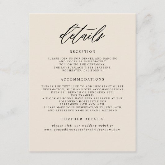 Gegevens over de minimalistische bruiloft informatiekaartje (Voorkant)