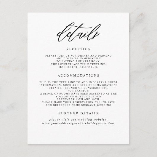 Gegevens over de minimalistische bruiloft informatiekaartje (Voorkant)