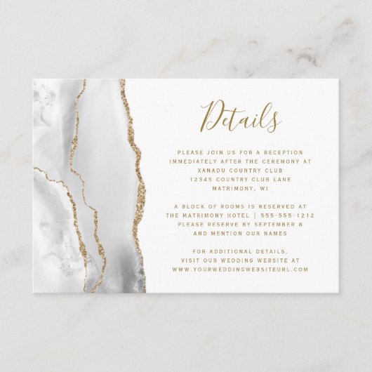 Gegevens over de moderne Agate Grey Gold Wedding Informatiekaartje (Voorkant)