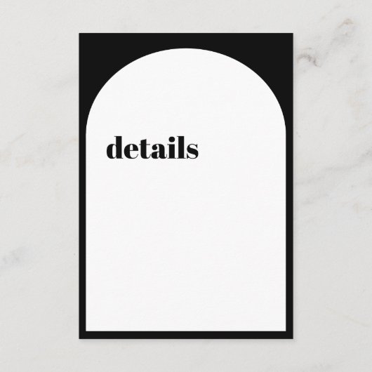 Gegevens over de moderne 'Arch Minimalist Wedding' Informatiekaartje (Achterkant)
