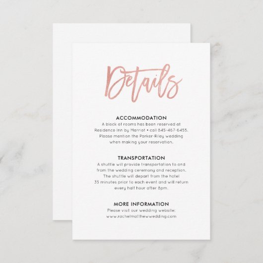 Gegevens over de moderne gouden bruiloft met Roos, Informatiekaartje (Voorkant / Achterkant)