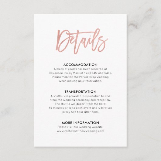 Gegevens over de moderne gouden bruiloft met Roos, Informatiekaartje (Voorkant)