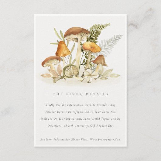 Gegevens over de Oranje paddenstoel Fern Foliage W Informatiekaartje (Voorkant)