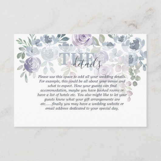 Gegevens over de Waterverf Blue Floral Wedding Informatiekaartje (Voorkant)