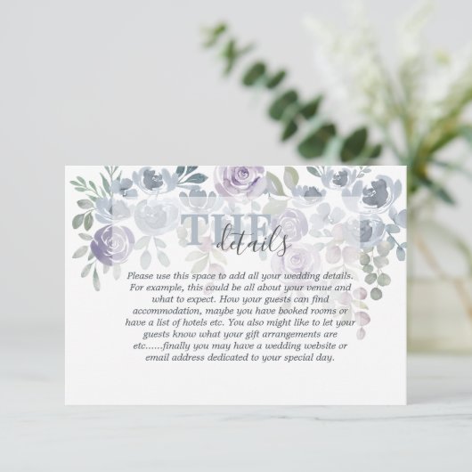Gegevens over de Waterverf Blue Floral Wedding Informatiekaartje (Staand voorkant)