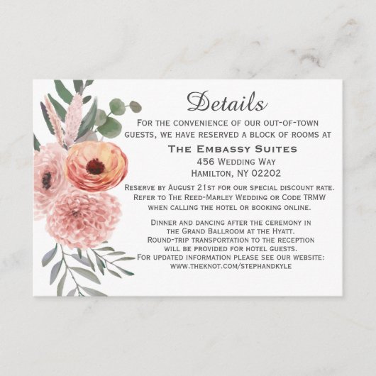 Gegevens over de Waterverf van de Floral Blush Rus Informatiekaartje (Voorkant)