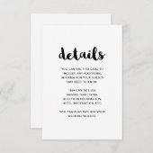 Gegevens over de zwarte en witte bruiloft informatiekaartje (Voorkant / Achterkant)