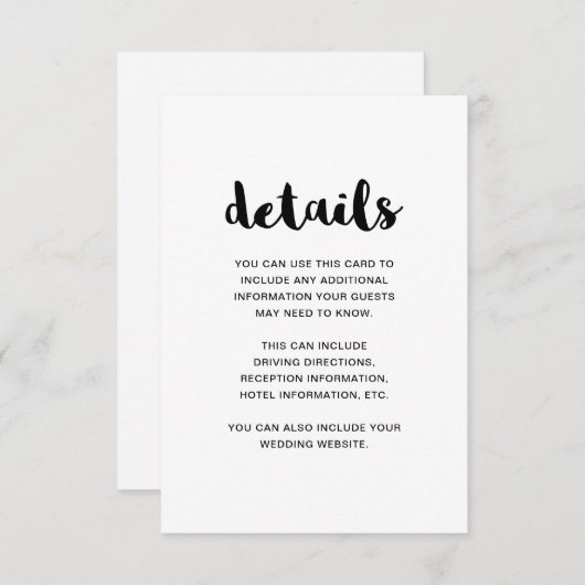 Gegevens over de zwarte en witte bruiloft informatiekaartje (Voorkant / Achterkant)