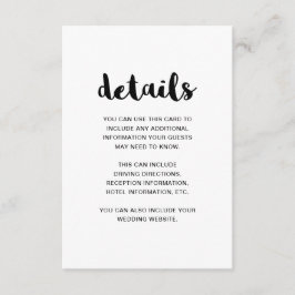 Gegevens over de zwarte en witte bruiloft informatiekaartje