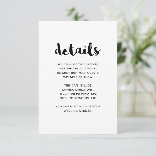Gegevens over de zwarte en witte bruiloft informatiekaartje (Staand voorkant)