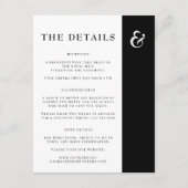 Gegevens over de zwarte en witte moderne typografi informatiekaartje (Voorkant)