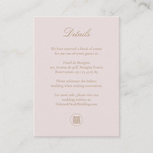 Gegevens over ellegant Double Happiness Pink Weddi Informatiekaartje (Voorkant)