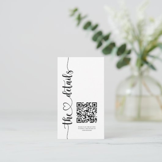 Gegevens over ellegant zwart-witscript bruiloft informatiekaartje (Staand voorkant)