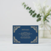 Gegevens over Floral Lijst Blue en Gold Wedding Informatiekaartje (Staand voorkant)