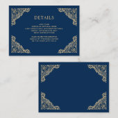 Gegevens over Floral Lijst Blue en Gold Wedding Informatiekaartje (Voorkant / Achterkant)