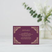 Gegevens over Floral Lijst Plum and Gold Wedding Informatiekaartje (Staand voorkant)