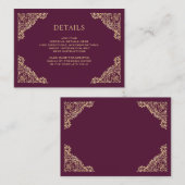 Gegevens over Floral Lijst Plum and Gold Wedding Informatiekaartje (Voorkant / Achterkant)