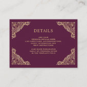 Gegevens over Floral Lijst Plum and Gold Wedding Informatiekaartje (Voorkant)