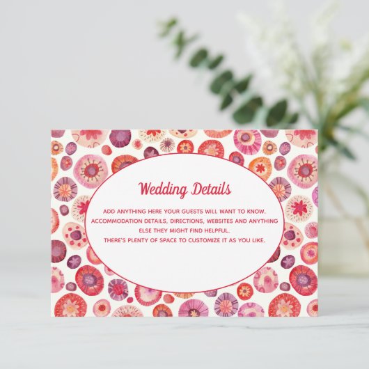 Gegevens over het Abstracte patroonhuwelijk roze F Informatiekaartje (Staand voorkant)