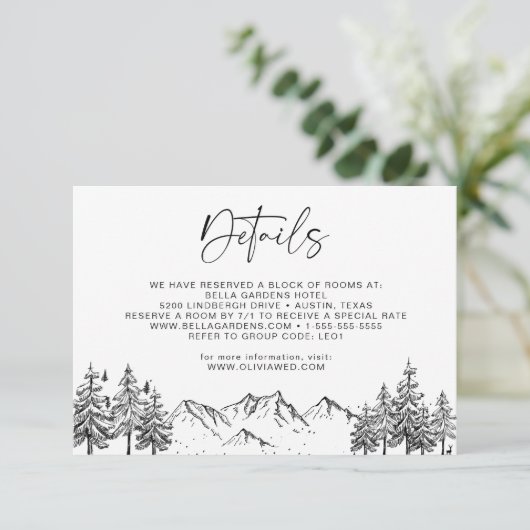 Gegevens over het bos met handgetekende bergen informatiekaartje (Staand voorkant)