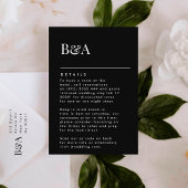 Gegevens over het elegant modern zwart monogram informatiekaartje