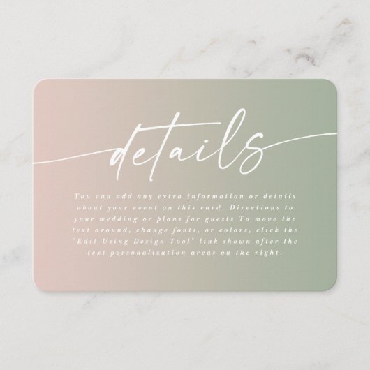Gegevens over het elegante ombre Green & Blush Pin Informatiekaartje (Voorkant)